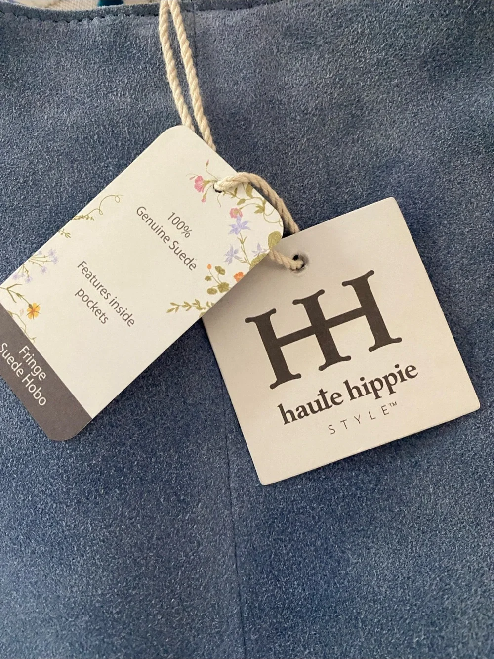 NWT! Haute Hippie Genuine Suede Powder Blue Slouchy Hobo Fringe Bag